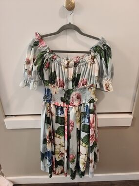 Floral Off-Shoulder Smocked Waist Dress - Multicolor